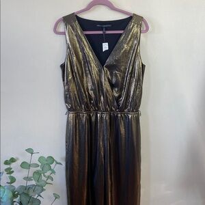New White House Black Market Gold Bronze Metallic Women's Jumpsuit Sze 10  Party